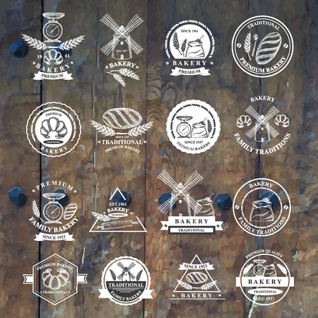 Set of vintage bakery icons, labels. Retro design. Vector illustration.のイラスト素材