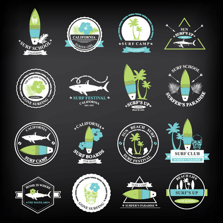 Surfing summer icons,vector labels collection.のイラスト素材