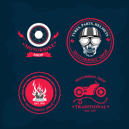 Set of vector labels, motorbike shop  のイラスト素材