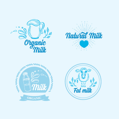 Natural milk with splashes, icons designのイラスト素材