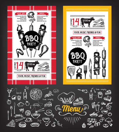 Barbecue party invitation. BBQ template menu design. Food flyer.のイラスト素材