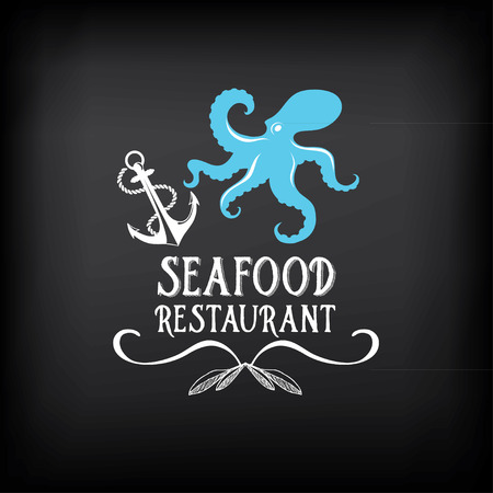 Seafood menu and badges design elements.のイラスト素材
