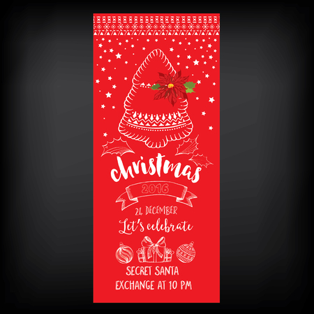 Vector christmas party invitation with toys. Holiday background and design banner. Vector template with hand-drawn xmas graphic.のイラスト素材
