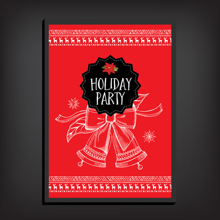 Vector christmas party invitation with toys. Holiday background and design banner. Vector template with hand-drawn xmas graphic.のイラスト素材