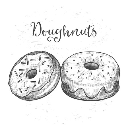 Desserts vintage design, donuts, ice cream with cupcake. Restaurant brochure, menu design. Cafe template with hand-drawn graphic.のイラスト素材