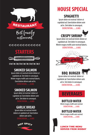 Menu placement food restaurant brochure, menu template design. Vintage creative dinner template with hand-drawn graphic.のイラスト素材