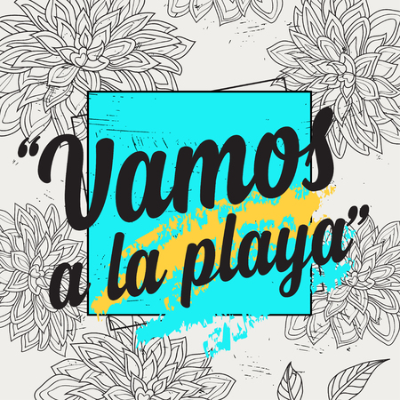 Summer party poster with quote. Holiday background with tropical flowers.のイラスト素材