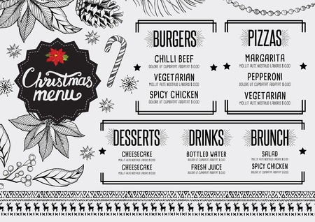 Christmas restaurant brochure, menu template. holiday background and design . Happy New Year party with  xmas graphic.のイラスト素材