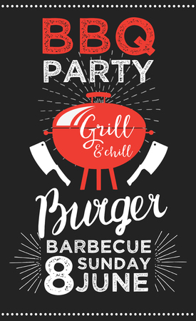Barbecue party invitation. Design template with hand-drawn graphic elements in doodle style.のイラスト素材