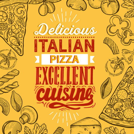 Pizza illustration for restaurant on vintageのイラスト素材