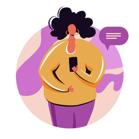 Young woman chatting on social media network with friends.のイラスト素材