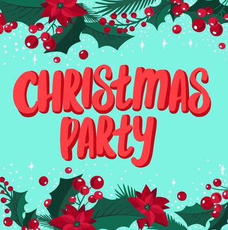 Christmas and New Year background for holiday party. illustration hand-drawn lettering season wishes with festive colorful elements.のイラスト素材