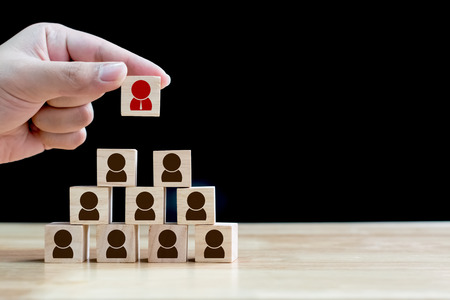 Human resource management and recruitment business concept, Wood cube buildingの写真素材