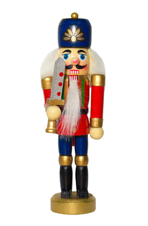 Christmas nutcracker toy soldier traditional figurine, Isolated on white backgroundの写真素材