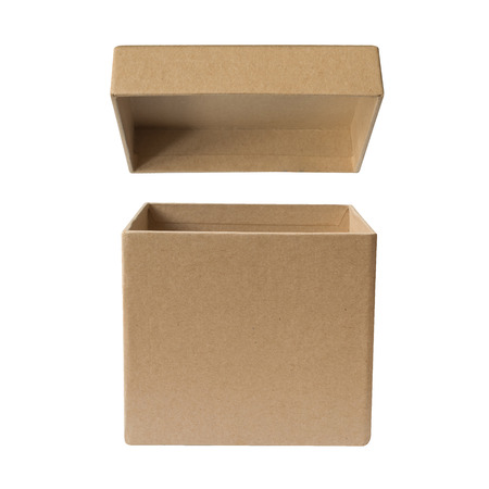 Open carton cardboard paper box brown color isolated on white background, Clipping path includedの写真素材
