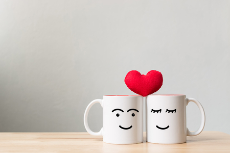 Valentine's day concept, White couple glasses lover on tableの写真素材