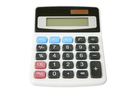 Digital calculator electronic isolated on white background. Clipping path includedの写真素材