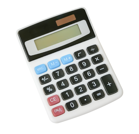 Digital calculator electronic isolated on white background. Clipping path includedの写真素材