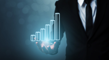 Business development to success and growing growth concept, Businessman hand holding graph corporate future growth planの写真素材