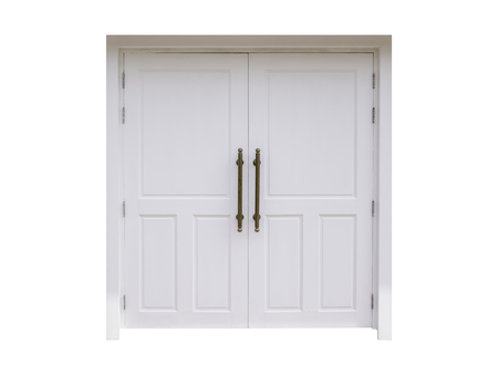 Large white door closed isolated on white background with clipping pathの写真素材