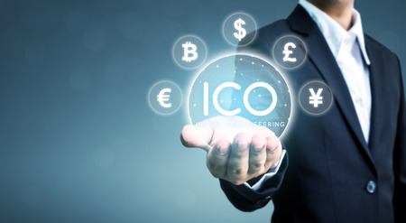 ICO Initial coin offering business financial internet innovation technology conceptの写真素材
