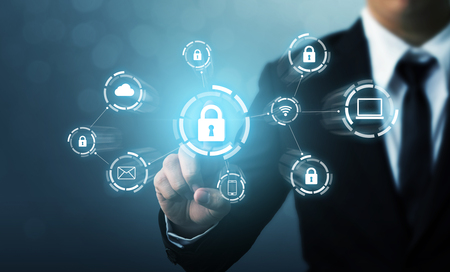 Protection network security computer and safe your data concept. Digital crime by an anonymous hackerの写真素材