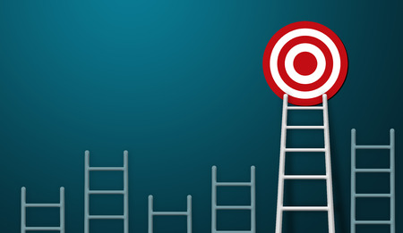 Stand out from the crowd and think different creative idea concepts. Longest white ladder and aiming high to goal targetの写真素材