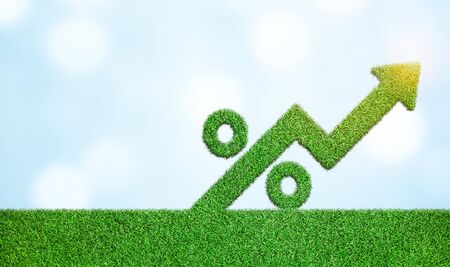 Grass with arrow and percentage sign symbol business development to success growing growth conceptの写真素材