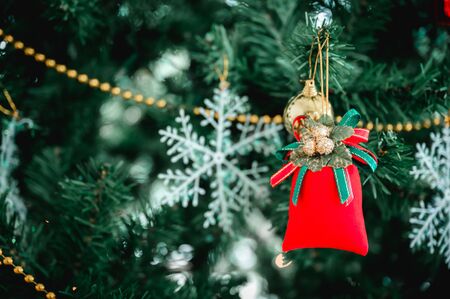 Ornament christmas tree decorations on blurred background