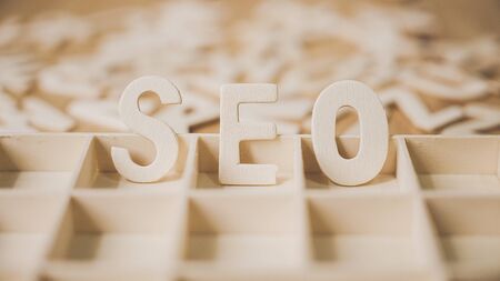 Wooden word SEO, Search Engine Optimization ranking conceptの写真素材