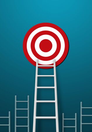 Stand out from the crowd and think different creative idea concepts. Longest white ladder and aiming high to goal targetの写真素材