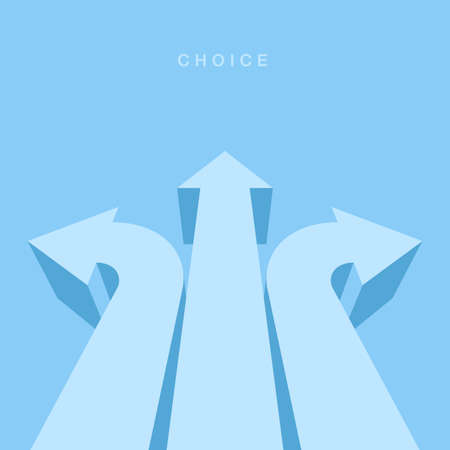 Three way direction arrow symbol. Choice way and decision business metaphor. Vector illustration 3d...