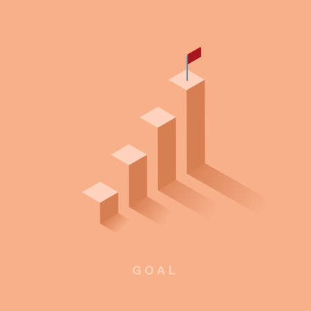 Growth or increase design concept. Graph bar growing up. Success achievement or goal business motivation. Infographic elements 3d dimension isometric vector illustrationのイラスト素材