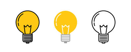 Light bulb logo icon three design, Color line, Flat lay and outline. Vector illustrationのイラスト素材