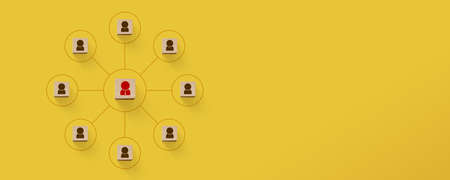 Organization corporate employee structure team business people. Wooden block cube on background with icon human. Panorama imageの写真素材