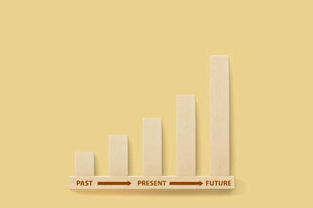 Business development to success and growing growth past to future concept. Wood block increase...