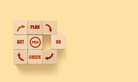 Cubes dice wooden block with text plan, do, check, act - pdca conceptの写真素材