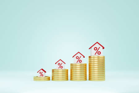 Property investment and house mortgage financial concept. Money coin stack step up growing growth...