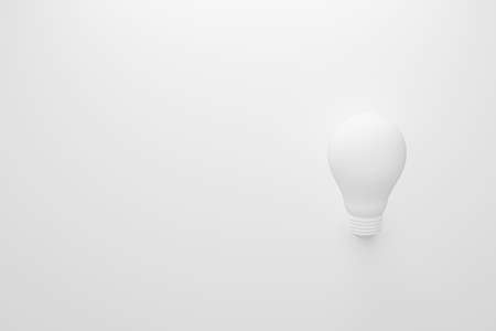 3d illustration. Light bulb white color on white background with copy space