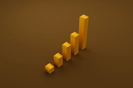 Graph bar growth moving up steps staircase. Business development to success and growing growth concept. 3d illustrationの写真素材