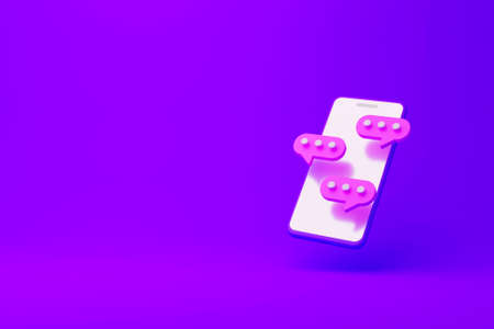 Mobile smartphone and chat icon. Online live chat chatting on application communication digital media website and social network. 3d illustrationの写真素材