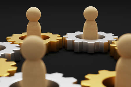 Merger and acquisition business partnership, Join company, Shareholder, Corporate Cooperation. Gear process and human 3d illustrationの写真素材