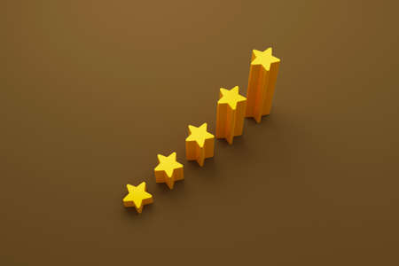 Five star shape growth moving up steps staircase. The best excellent business services rating...