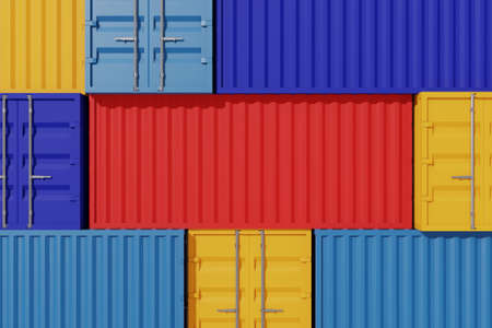 Background pattern stacking of container box. Logistic and shipping business service. 3d...