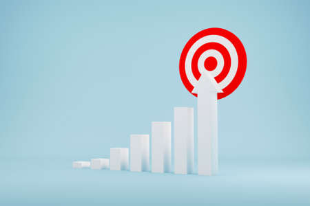 Graph with arrow sign growing growth to goal. 3d illustration