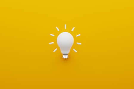 Light bulb white on yellow background. Concept of creative idea and innovation. 3d illustrationの写真素材