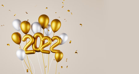 Merry christmas and happy new year celebration 2022 concept. Group of balloon and 2022 year and copy...