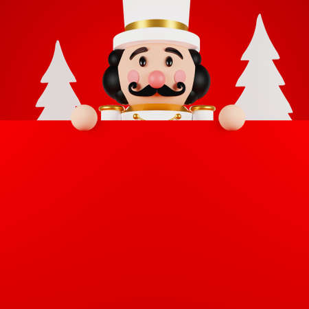 Christmas nutcracker toy soldier traditional figurine with copy space. 3d rendering illustration