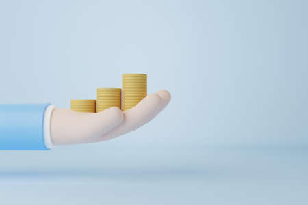 Hand holding money coins stack. Growth saving money. Concept finance business increase investment....