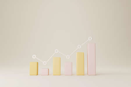 Growthing yellow graph bar on background. Business development to success and growing growth concept. 3d rendering illustrationの写真素材
